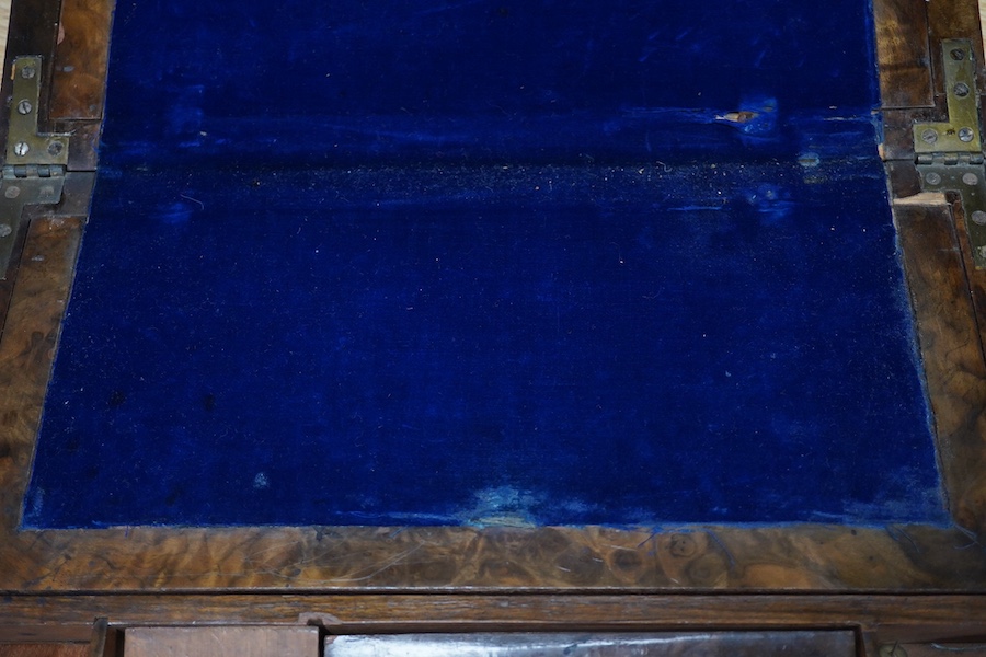A Victorian writing slope, painted with a panel of a ship in full sail. 39cm wide x 17 cm high. Condition - top cracked